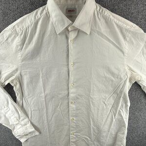 Kenzo Point Comfort Cotton 17 White Button Up Solid Long Sleeve Men Shirt Adult